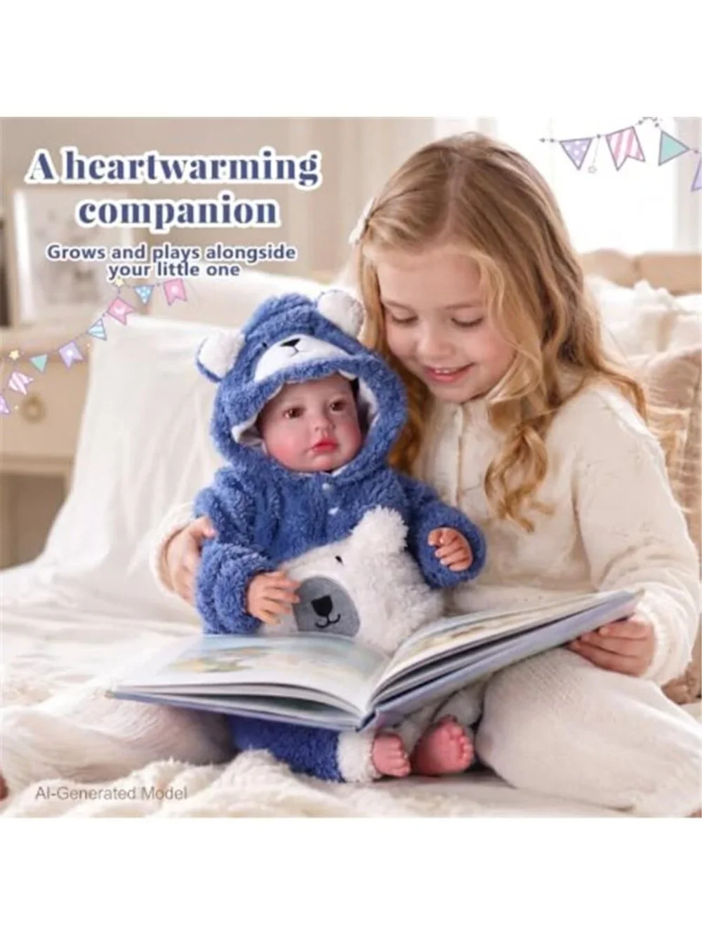 20 Inch Reborn Baby Doll Realistic Boy Blue Polar Bear Romper Vinyl Cloth Body